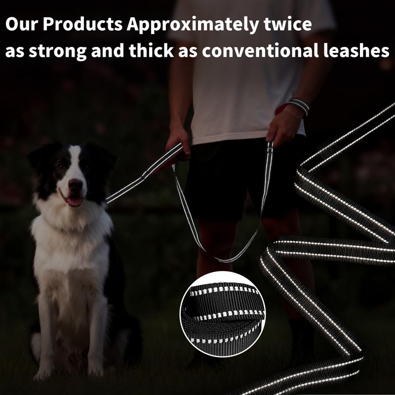 Owner walking dog safely at night using highly reflective Furlyn dog leash
