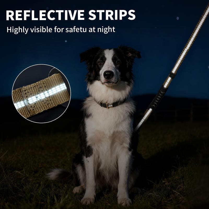 Highly visible reflective strips on Furlyn tactical dog leash at night