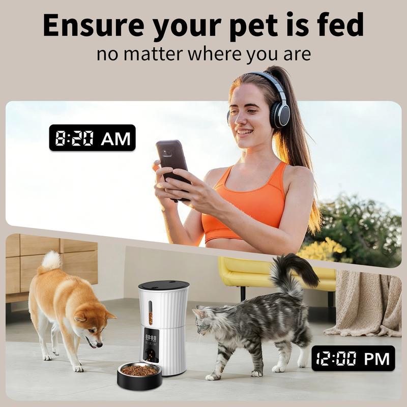 Pet owner remotely feeding cat and dog using smart automatic pet feeder mobile app - Furlyn