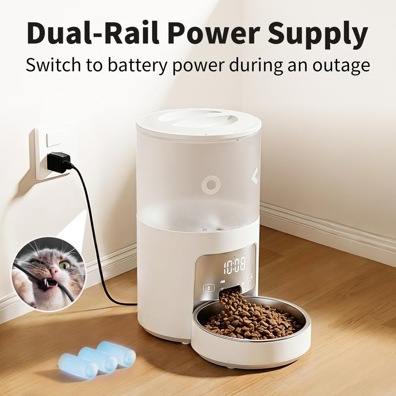 Automatic pet feeder with dual power supply and battery backup for power outages - Furlyn