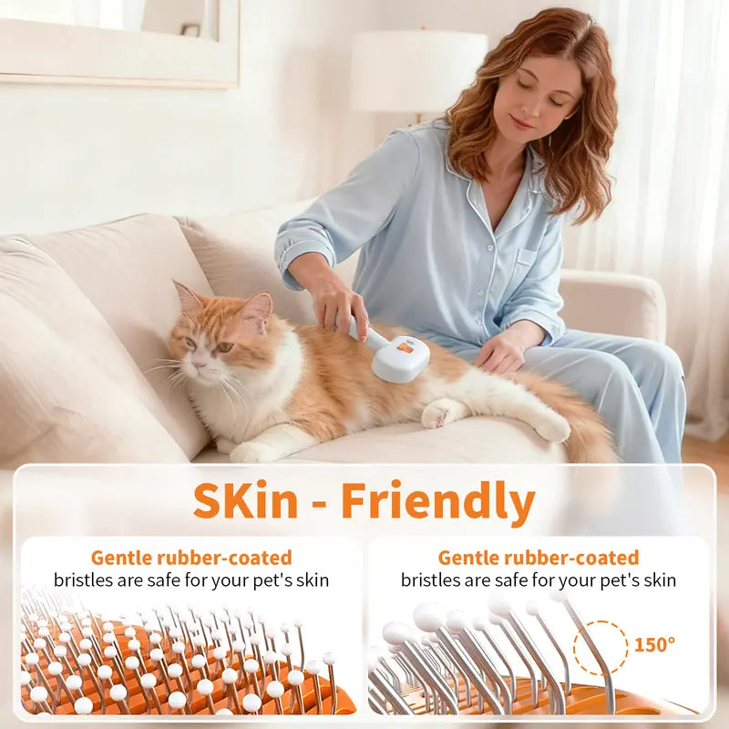 Skin-friendly pet steam brush with gentle rubber bristles for comfortable cat grooming - Furlyn