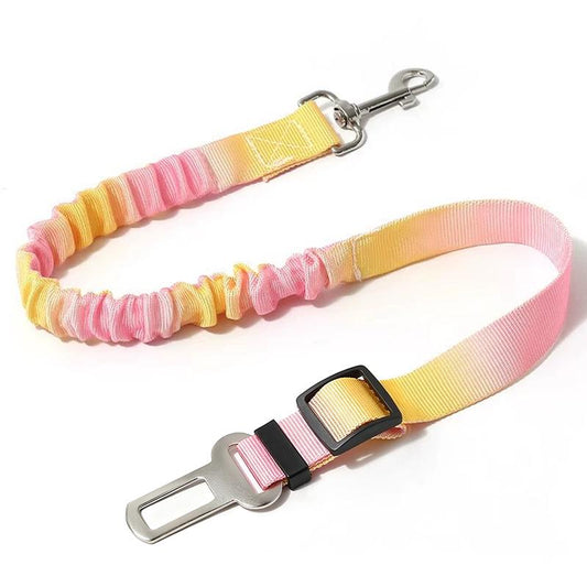 Pink and yellow ombre Furlyn dog car seat belt with bungee cord