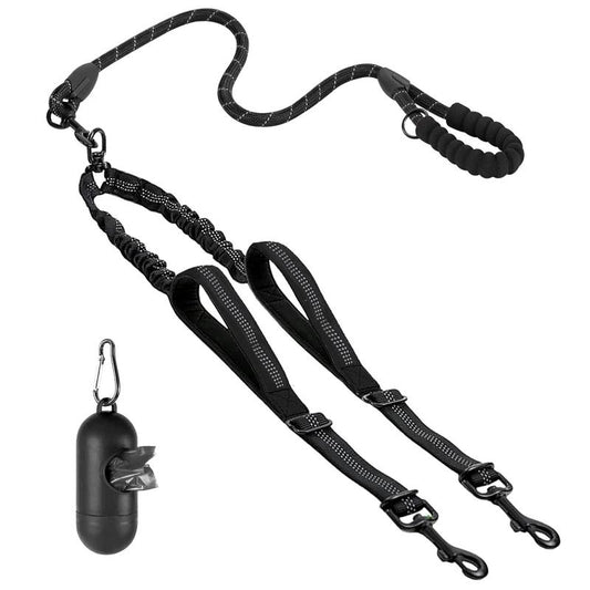 Black Furlyn tangle-free dual dog leash with waste bag holder