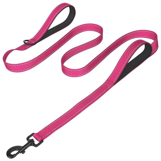 Pink Furlyn double handle dog leash with padded grips